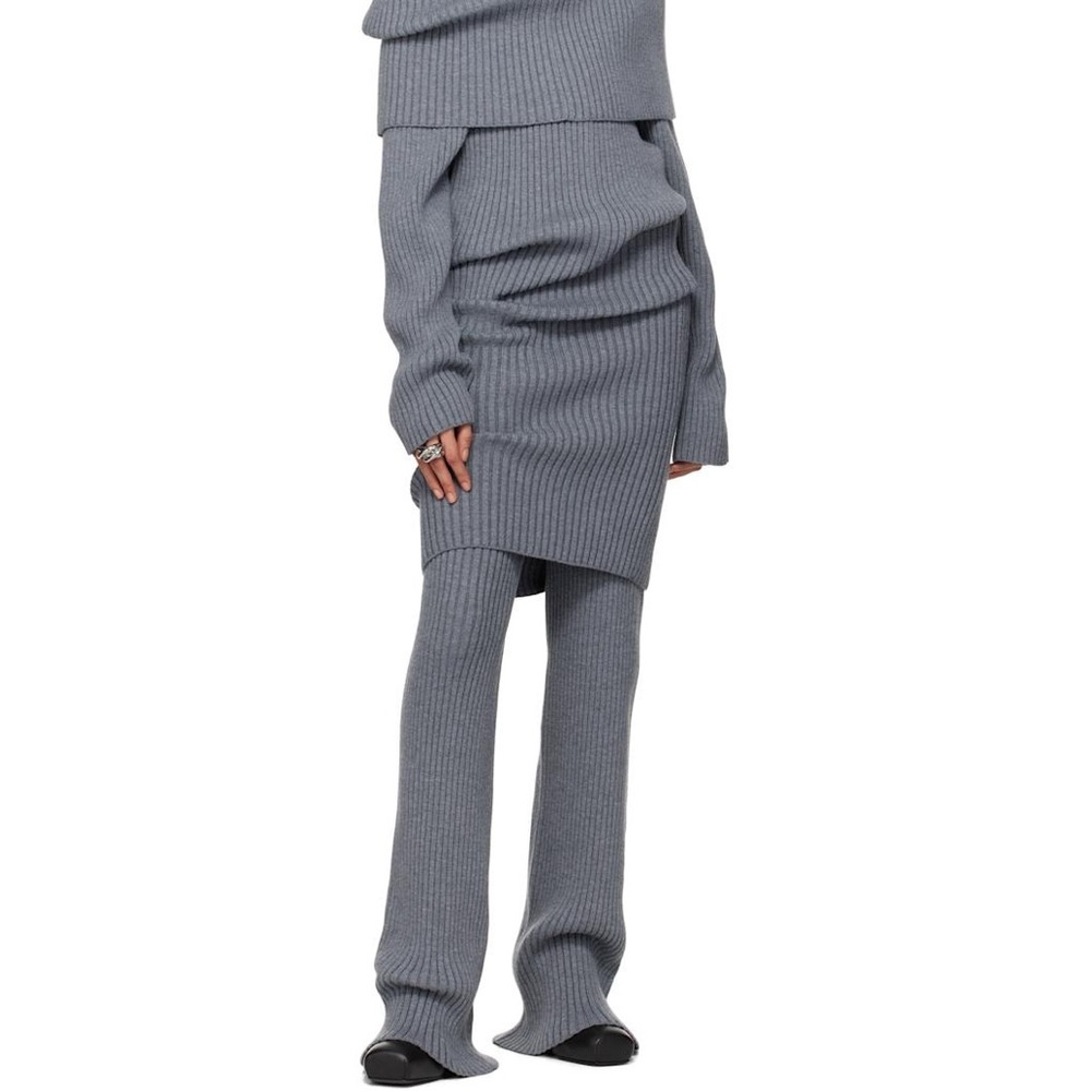 AlainPaul Grey Melange Rib Knit Warmup Pants